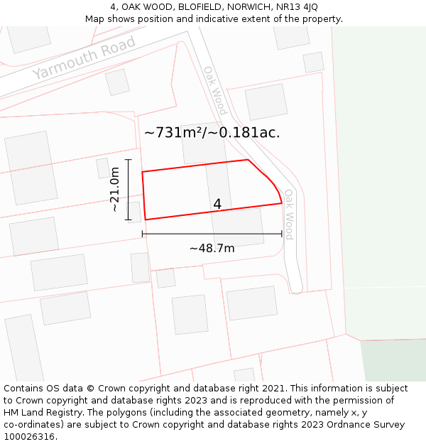 4, OAK WOOD, BLOFIELD, NORWICH, NR13 4JQ: Plot and title map