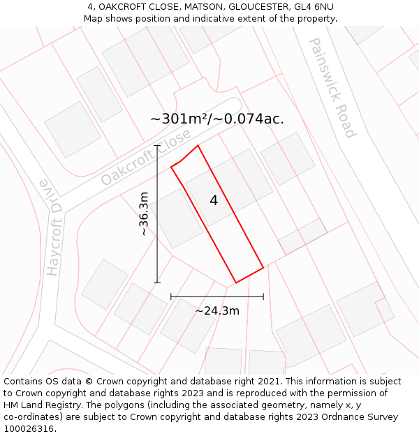 4, OAKCROFT CLOSE, MATSON, GLOUCESTER, GL4 6NU: Plot and title map