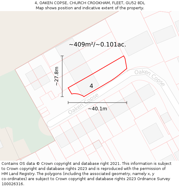 4, OAKEN COPSE, CHURCH CROOKHAM, FLEET, GU52 8DL: Plot and title map