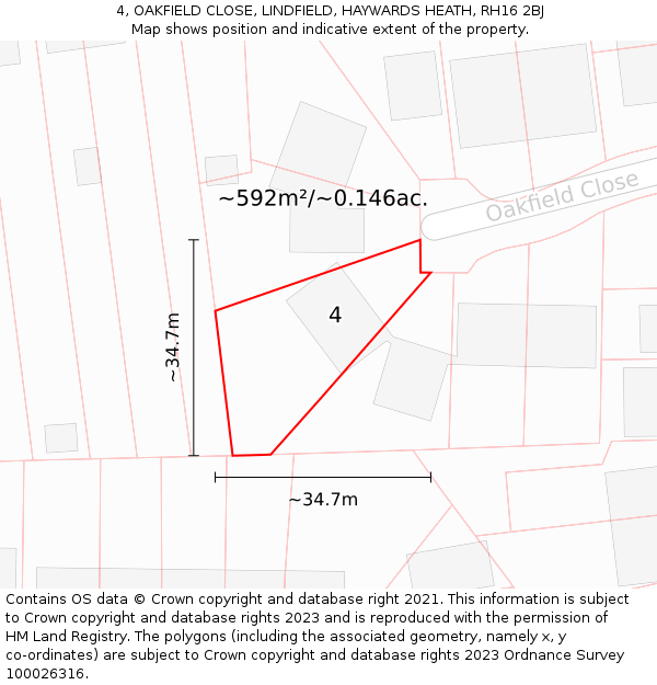 4, OAKFIELD CLOSE, LINDFIELD, HAYWARDS HEATH, RH16 2BJ: Plot and title map