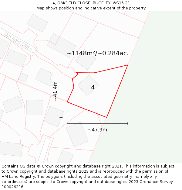 4, OAKFIELD CLOSE, RUGELEY, WS15 2FJ: Plot and title map