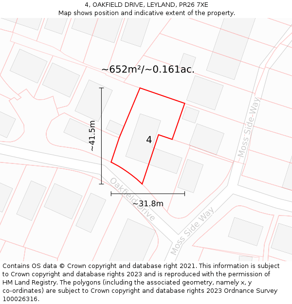 4, OAKFIELD DRIVE, LEYLAND, PR26 7XE: Plot and title map