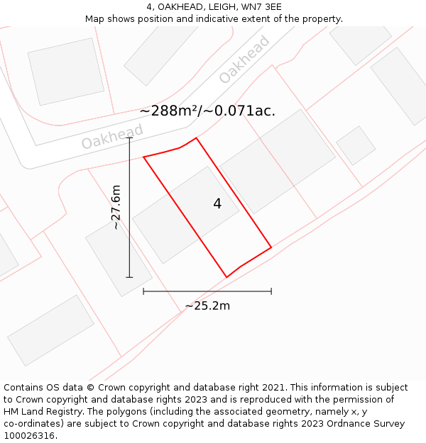 4, OAKHEAD, LEIGH, WN7 3EE: Plot and title map
