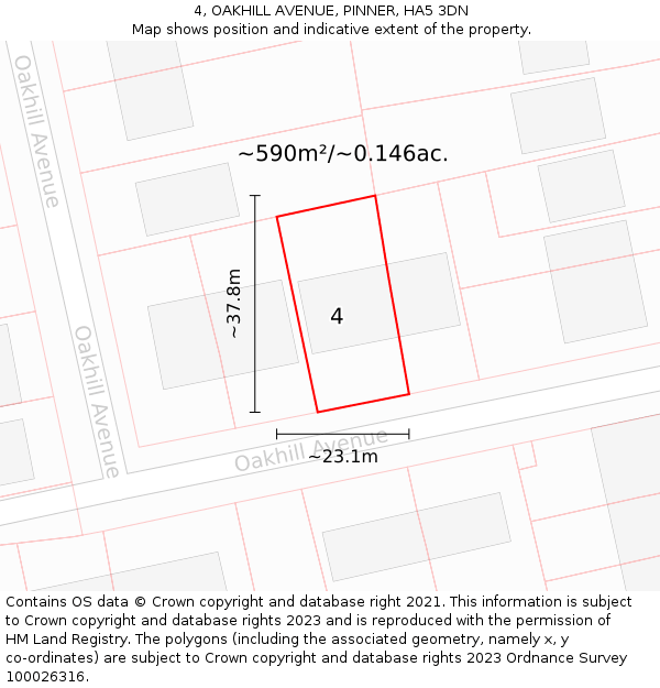4, OAKHILL AVENUE, PINNER, HA5 3DN: Plot and title map
