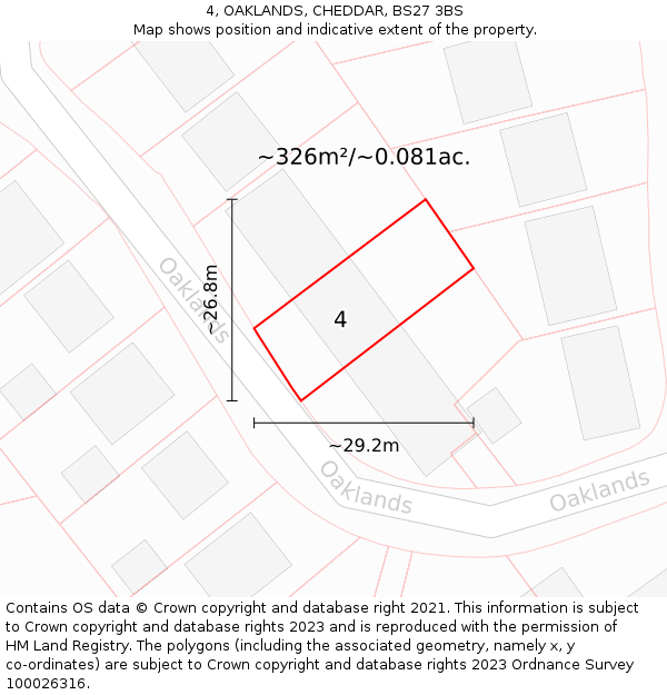 4, OAKLANDS, CHEDDAR, BS27 3BS: Plot and title map
