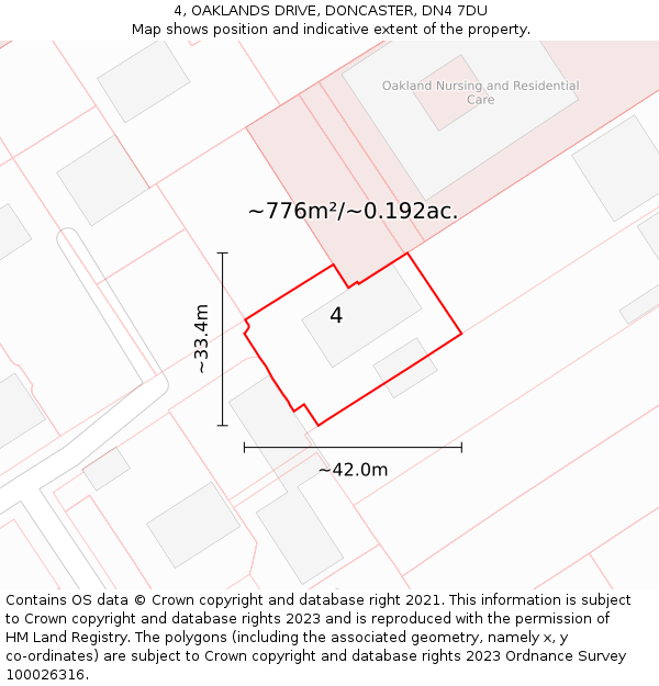 4, OAKLANDS DRIVE, DONCASTER, DN4 7DU: Plot and title map