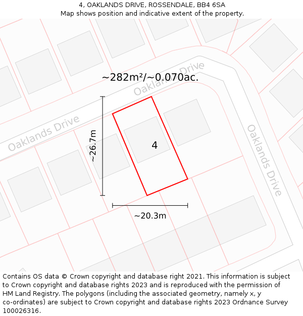 4, OAKLANDS DRIVE, ROSSENDALE, BB4 6SA: Plot and title map