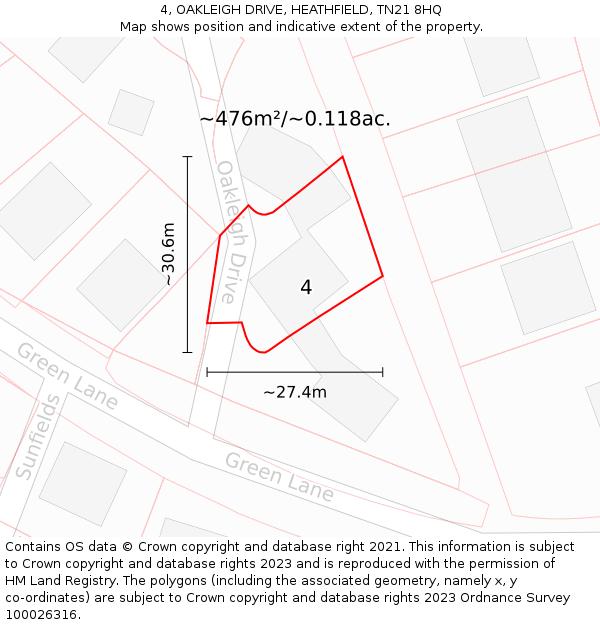 4, OAKLEIGH DRIVE, HEATHFIELD, TN21 8HQ: Plot and title map