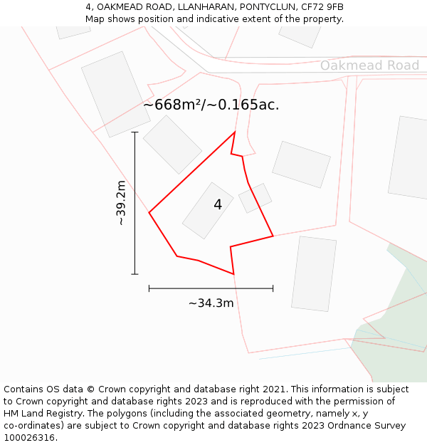 4, OAKMEAD ROAD, LLANHARAN, PONTYCLUN, CF72 9FB: Plot and title map