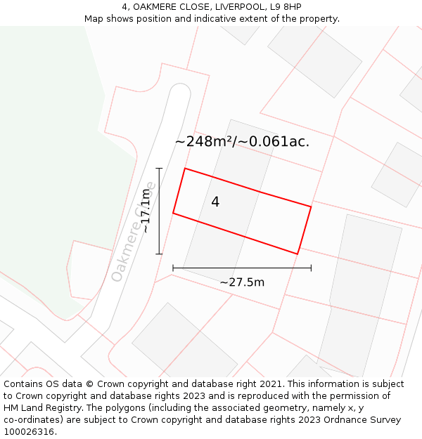 4, OAKMERE CLOSE, LIVERPOOL, L9 8HP: Plot and title map