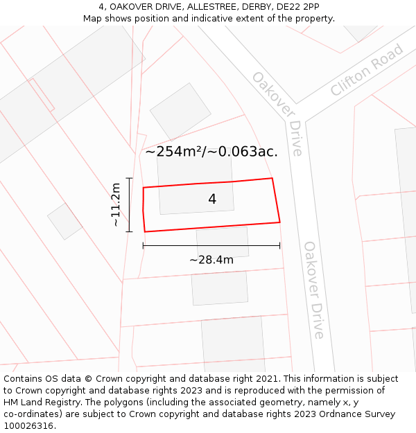 4, OAKOVER DRIVE, ALLESTREE, DERBY, DE22 2PP: Plot and title map