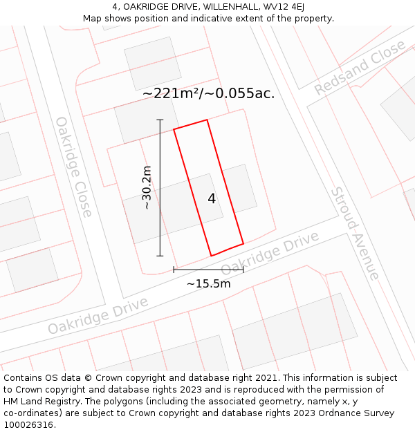 4, OAKRIDGE DRIVE, WILLENHALL, WV12 4EJ: Plot and title map