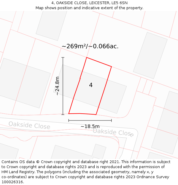4, OAKSIDE CLOSE, LEICESTER, LE5 6SN: Plot and title map