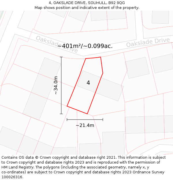 4, OAKSLADE DRIVE, SOLIHULL, B92 9QG: Plot and title map