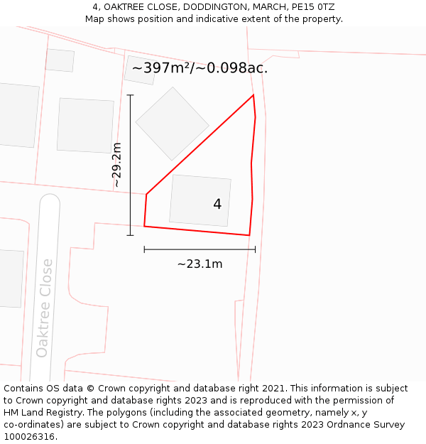 4, OAKTREE CLOSE, DODDINGTON, MARCH, PE15 0TZ: Plot and title map