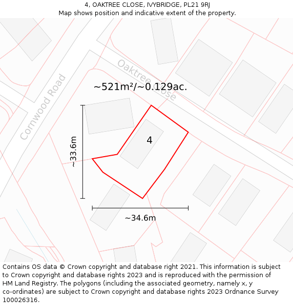 4, OAKTREE CLOSE, IVYBRIDGE, PL21 9RJ: Plot and title map