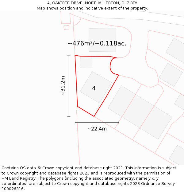 4, OAKTREE DRIVE, NORTHALLERTON, DL7 8FA: Plot and title map