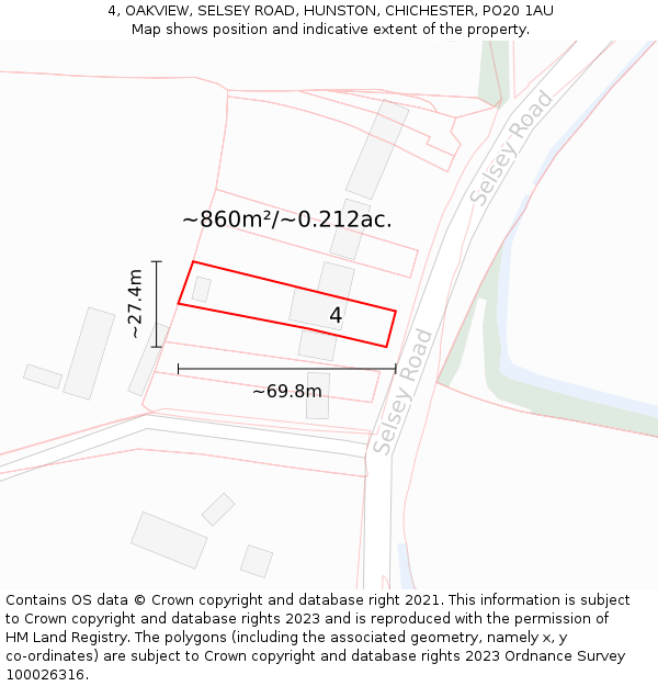 4, OAKVIEW, SELSEY ROAD, HUNSTON, CHICHESTER, PO20 1AU: Plot and title map