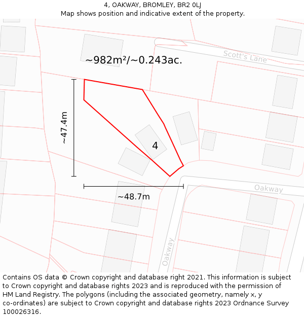 4, OAKWAY, BROMLEY, BR2 0LJ: Plot and title map