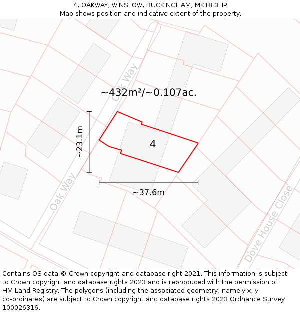 4, OAKWAY, WINSLOW, BUCKINGHAM, MK18 3HP: Plot and title map