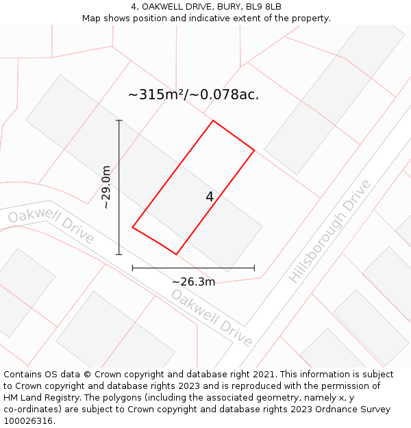 4, OAKWELL DRIVE, BURY, BL9 8LB: Plot and title map
