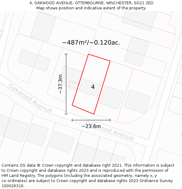 4, OAKWOOD AVENUE, OTTERBOURNE, WINCHESTER, SO21 2ED: Plot and title map