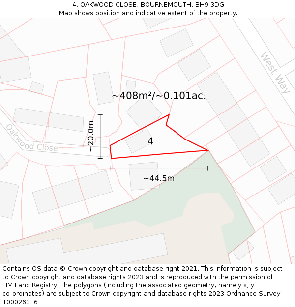 4, OAKWOOD CLOSE, BOURNEMOUTH, BH9 3DG: Plot and title map