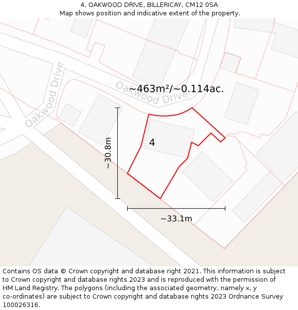 4, OAKWOOD DRIVE, BILLERICAY, CM12 0SA: Plot and title map