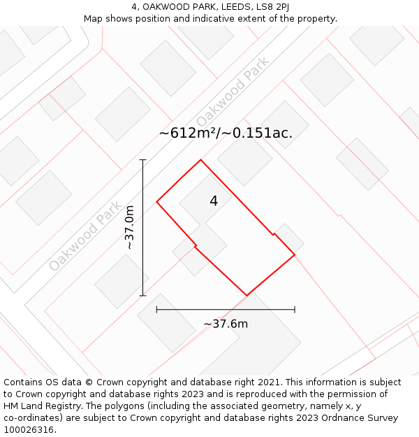 4, OAKWOOD PARK, LEEDS, LS8 2PJ: Plot and title map