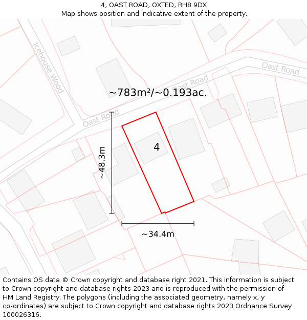 4, OAST ROAD, OXTED, RH8 9DX: Plot and title map