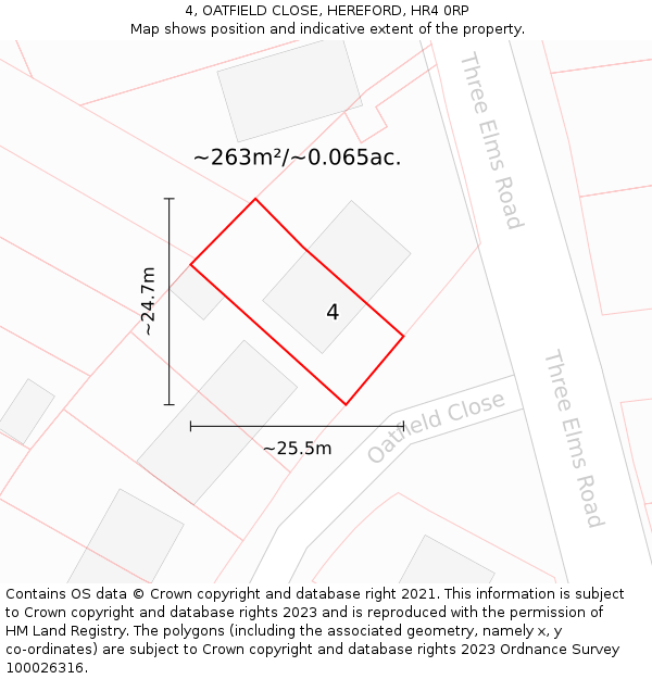 4, OATFIELD CLOSE, HEREFORD, HR4 0RP: Plot and title map