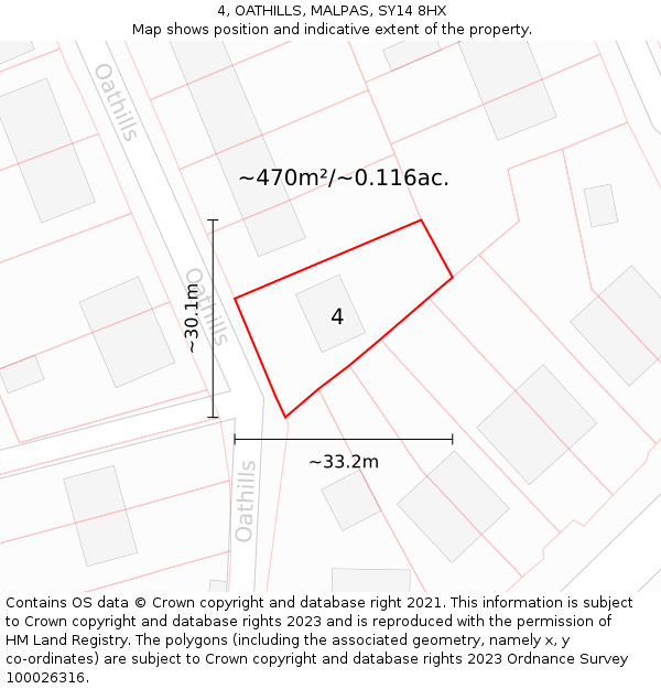 4, OATHILLS, MALPAS, SY14 8HX: Plot and title map