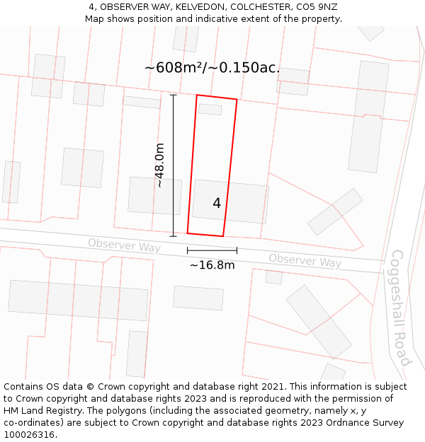 4, OBSERVER WAY, KELVEDON, COLCHESTER, CO5 9NZ: Plot and title map