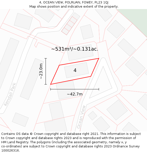 4, OCEAN VIEW, POLRUAN, FOWEY, PL23 1QJ: Plot and title map