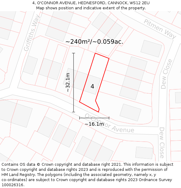 4, O'CONNOR AVENUE, HEDNESFORD, CANNOCK, WS12 2EU: Plot and title map