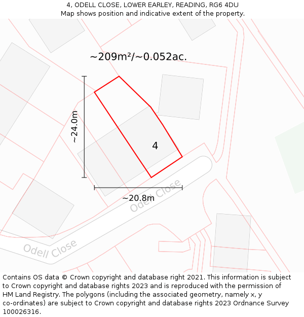 4, ODELL CLOSE, LOWER EARLEY, READING, RG6 4DU: Plot and title map