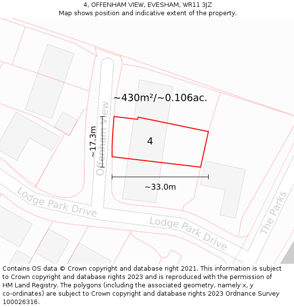4, OFFENHAM VIEW, EVESHAM, WR11 3JZ: Plot and title map