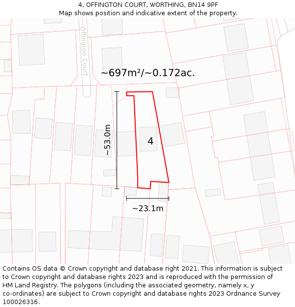 4, OFFINGTON COURT, WORTHING, BN14 9PF: Plot and title map