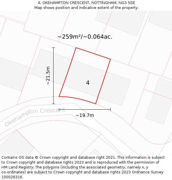 4, OKEHAMPTON CRESCENT, NOTTINGHAM, NG3 5SE: Plot and title map