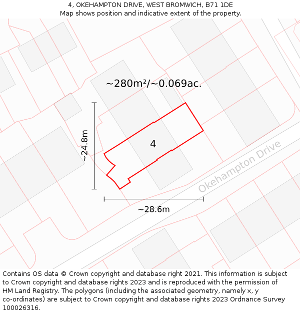 4, OKEHAMPTON DRIVE, WEST BROMWICH, B71 1DE: Plot and title map