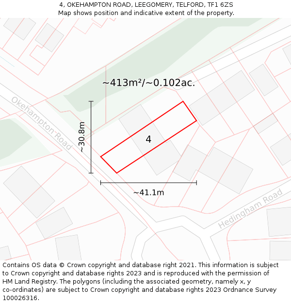 4, OKEHAMPTON ROAD, LEEGOMERY, TELFORD, TF1 6ZS: Plot and title map