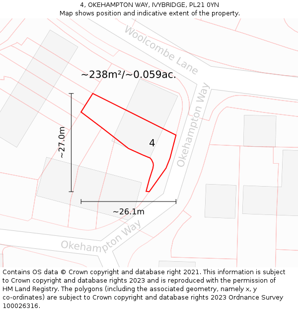 4, OKEHAMPTON WAY, IVYBRIDGE, PL21 0YN: Plot and title map