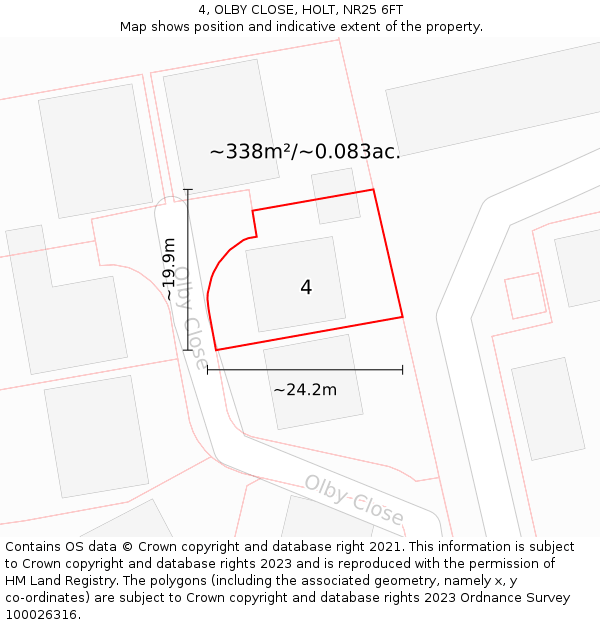 4, OLBY CLOSE, HOLT, NR25 6FT: Plot and title map