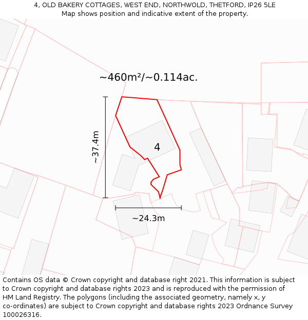 4, OLD BAKERY COTTAGES, WEST END, NORTHWOLD, THETFORD, IP26 5LE: Plot and title map
