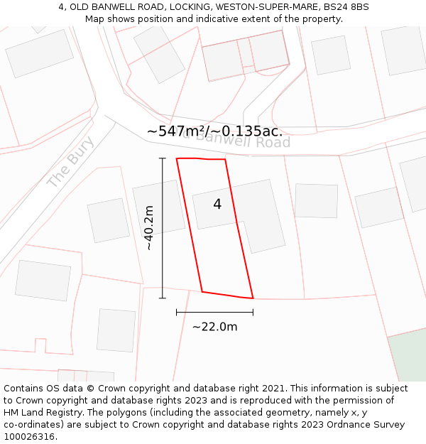 4, OLD BANWELL ROAD, LOCKING, WESTON-SUPER-MARE, BS24 8BS: Plot and title map