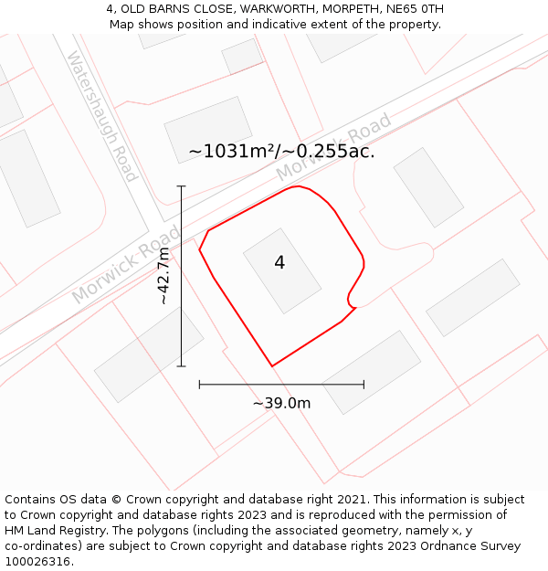 4, OLD BARNS CLOSE, WARKWORTH, MORPETH, NE65 0TH: Plot and title map