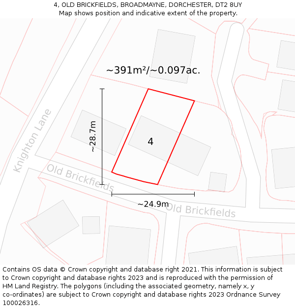4, OLD BRICKFIELDS, BROADMAYNE, DORCHESTER, DT2 8UY: Plot and title map