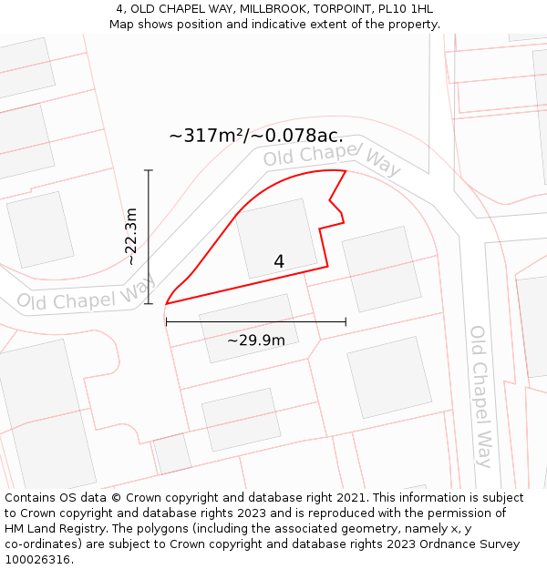 4, OLD CHAPEL WAY, MILLBROOK, TORPOINT, PL10 1HL: Plot and title map