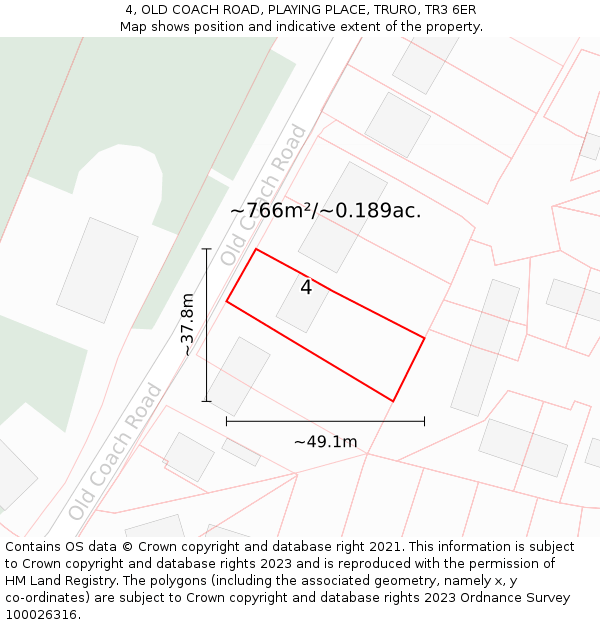4, OLD COACH ROAD, PLAYING PLACE, TRURO, TR3 6ER: Plot and title map