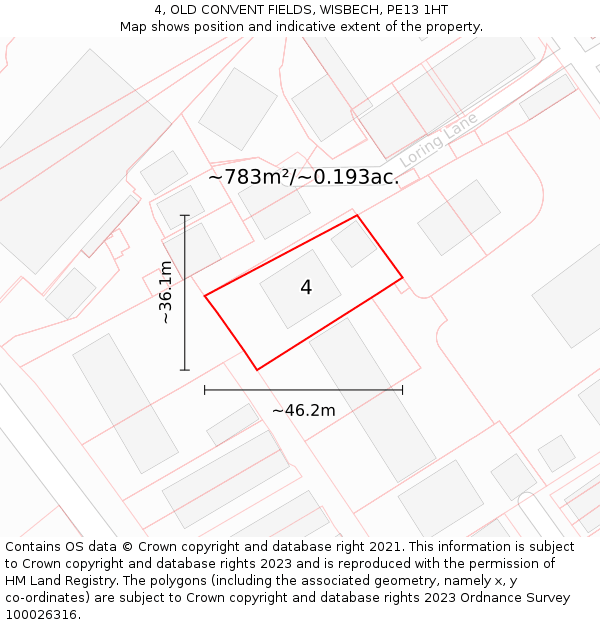 4, OLD CONVENT FIELDS, WISBECH, PE13 1HT: Plot and title map